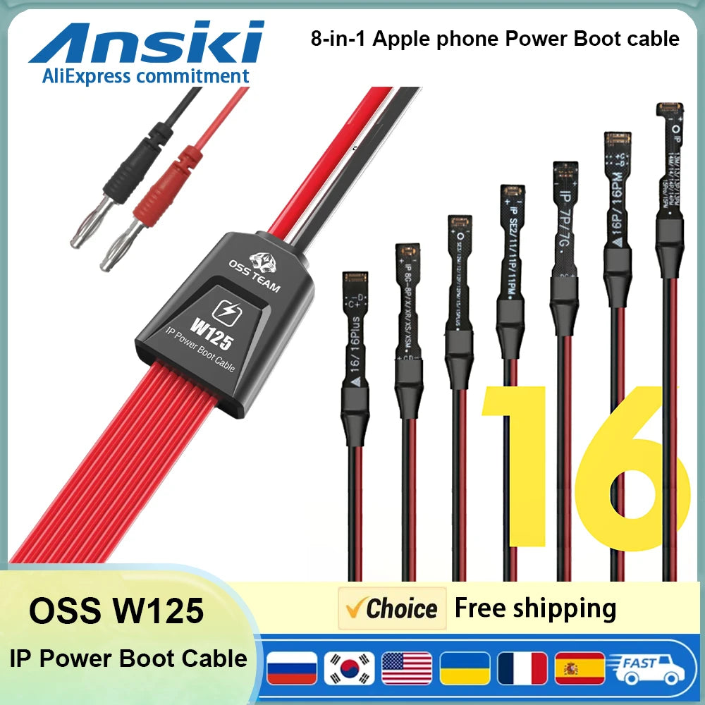 OSS W125 Power Boot Cable Suitable 5A Current for iPhone 7-16Pro Motherboard Repair Power Supply Boot Cable