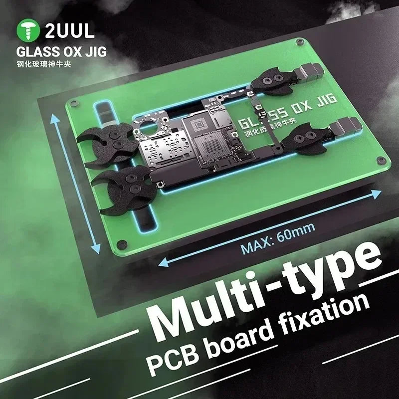 2UUL BH21 OX JIG Universal Phone PCB Board Glass Tempering Surface PCB Holder for Mobile Phones Motherboard CPU IC Repair Tools