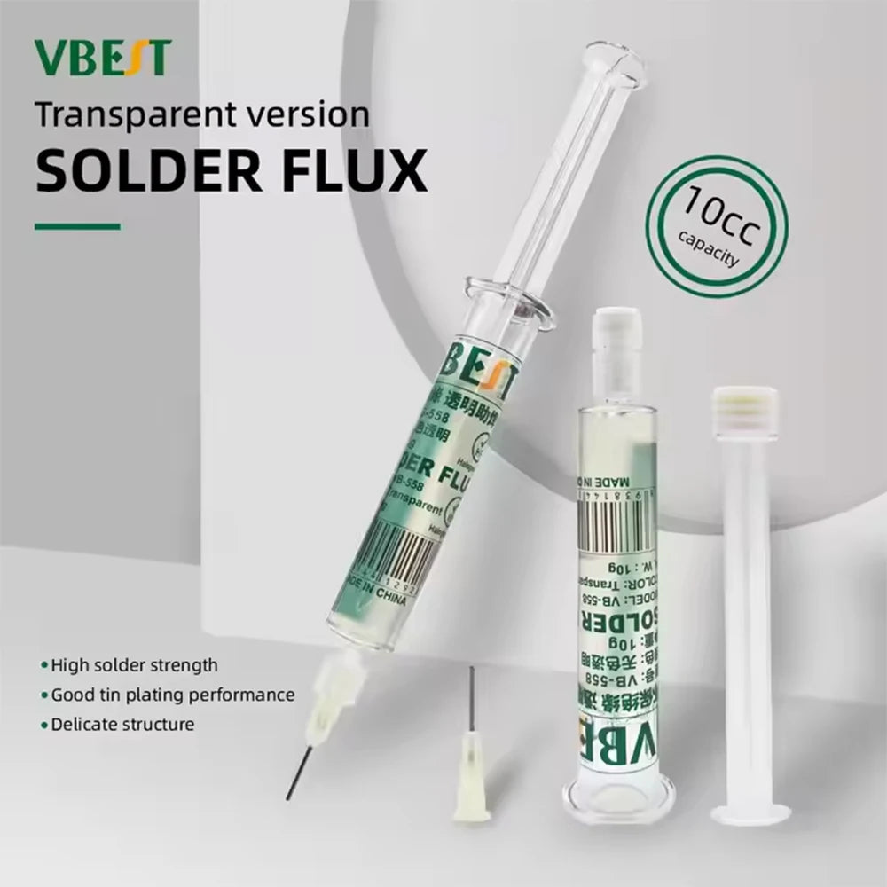 10cc Solder Flux Halogen Free Transparent Paste Needle Tube Type Flux for CPU Maintenance / Chip Desoldering / BGA Tin Plating