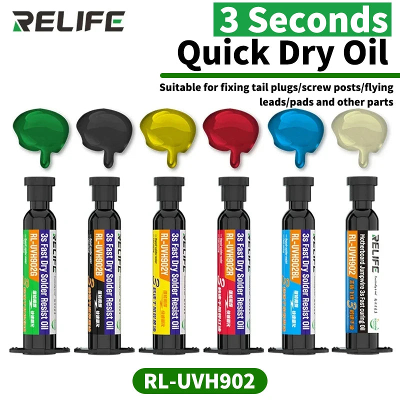 RELIFE RL-UVH902 3 Seconds Quick Drying Oil for Mobile Phone Motherboard BGA PCB Flying Line UV Repair Quick Curing Oil Tool