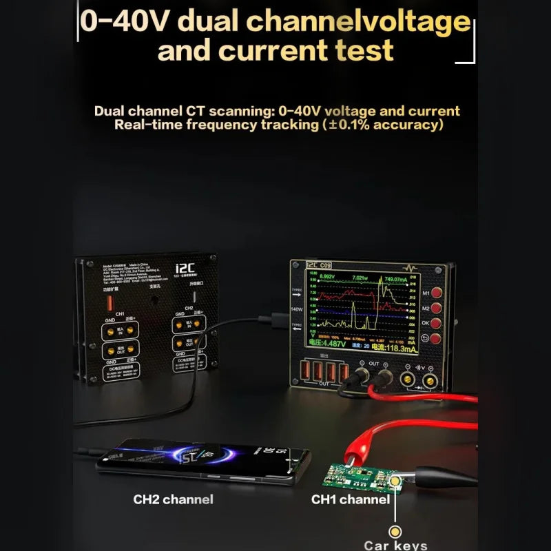i2C C09 Waveform Ammeter Dual Channel Voltage Current Tester LCD Display Fast Diode Scaning for Phone Electronic Repair