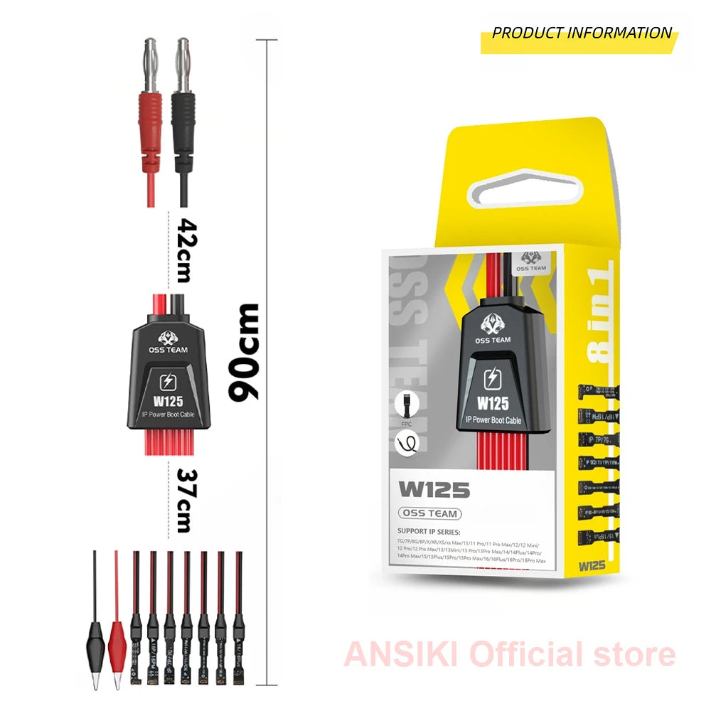 OSS W125 Power Boot Cable Suitable 5A Current for iPhone 7-16Pro Motherboard Repair Power Supply Boot Cable