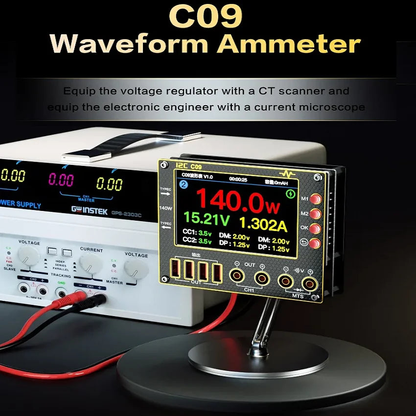 i2C C09 Waveform Ammeter Dual Channel Voltage Current Tester LCD Display Fast Diode Scaning for Phone Electronic Repair