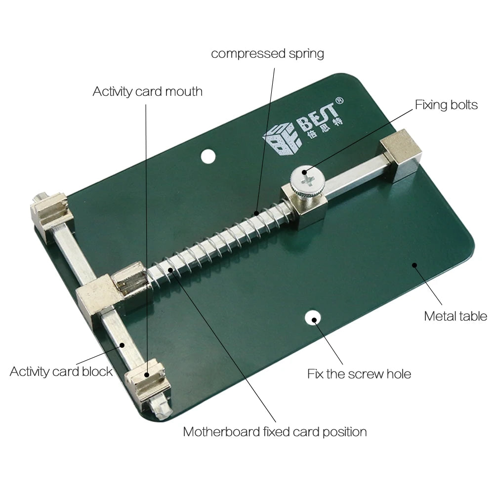 Universal PCB Holder Jig Fixture Clamp Green Painted Stainless Steel Base Plate Motherboard PCB Circuit Board Holder