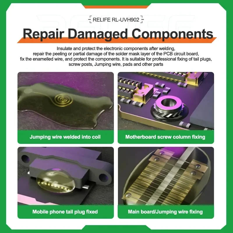 RELIFE RL-UVH902 3 Seconds Quick Drying Oil for Mobile Phone Motherboard BGA PCB Flying Line UV Repair Quick Curing Oil Tool